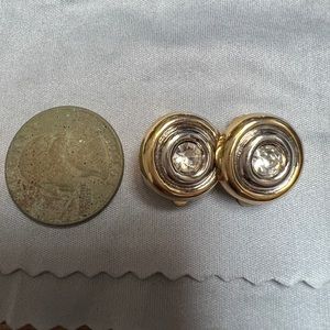Unmarked two tone rhinestone bezel set ear clips.